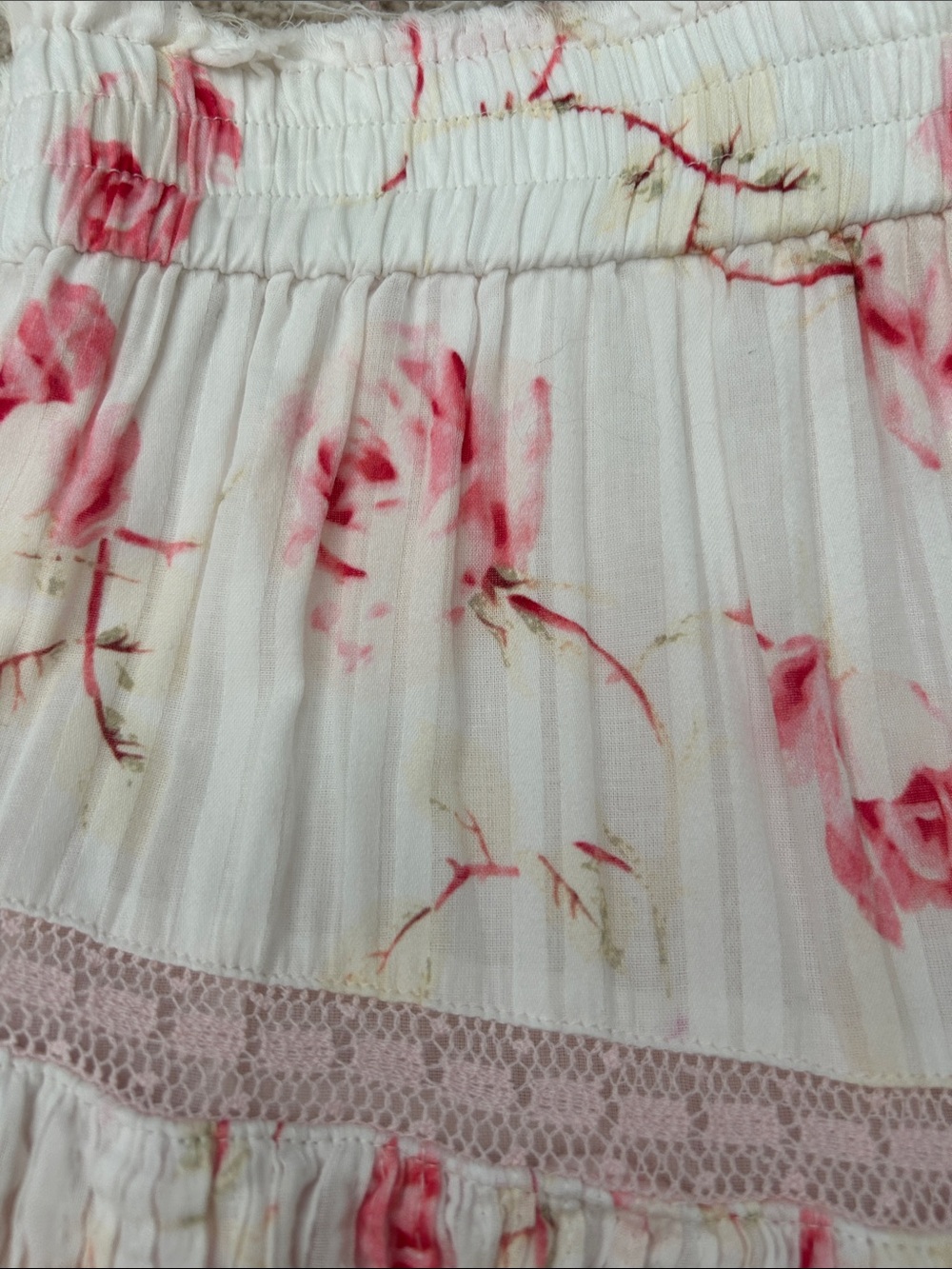 LoveShackFancy Pink Floral Women Lace-Trim Tank and Ruffle Mini Skirt - Picture 5 of 5